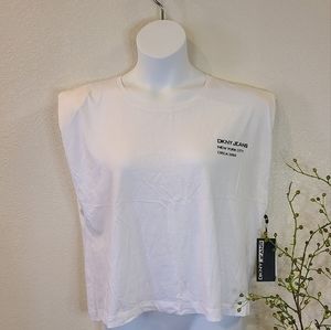 DKNY Jeans White Crop Top with Shoulder Pads Size XL